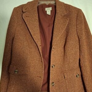 L. L. Bean Women's Burgundy Herringbone 47% Wool Lined Blazer Jacket, Size M